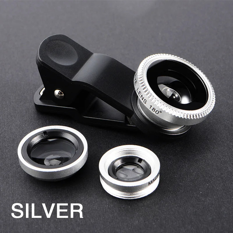 3-in-1 Clip-On Phone Camera Lens Kit – Fisheye, Wide Angle & Macro