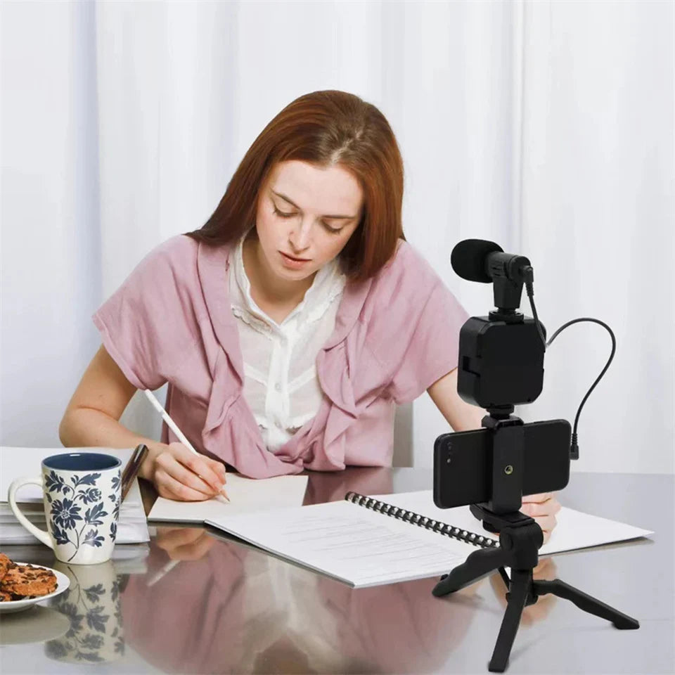 Smartphone Vlogging Kit with Microphone, LED Light, Tripod & Remote