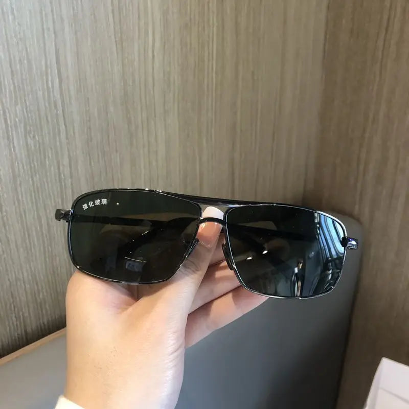 2025 New Sunglasses For Men Crystal Glass For Driving Big Face UV400 Green Sunglasses Metal High-quality Double Beams