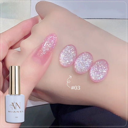 MIANEL 12ML White Nails Jimeng Wedding Dress Fine Glitter Gel Nail Polish Super Flash Glitter Nail Polish Nail Art Salon Use