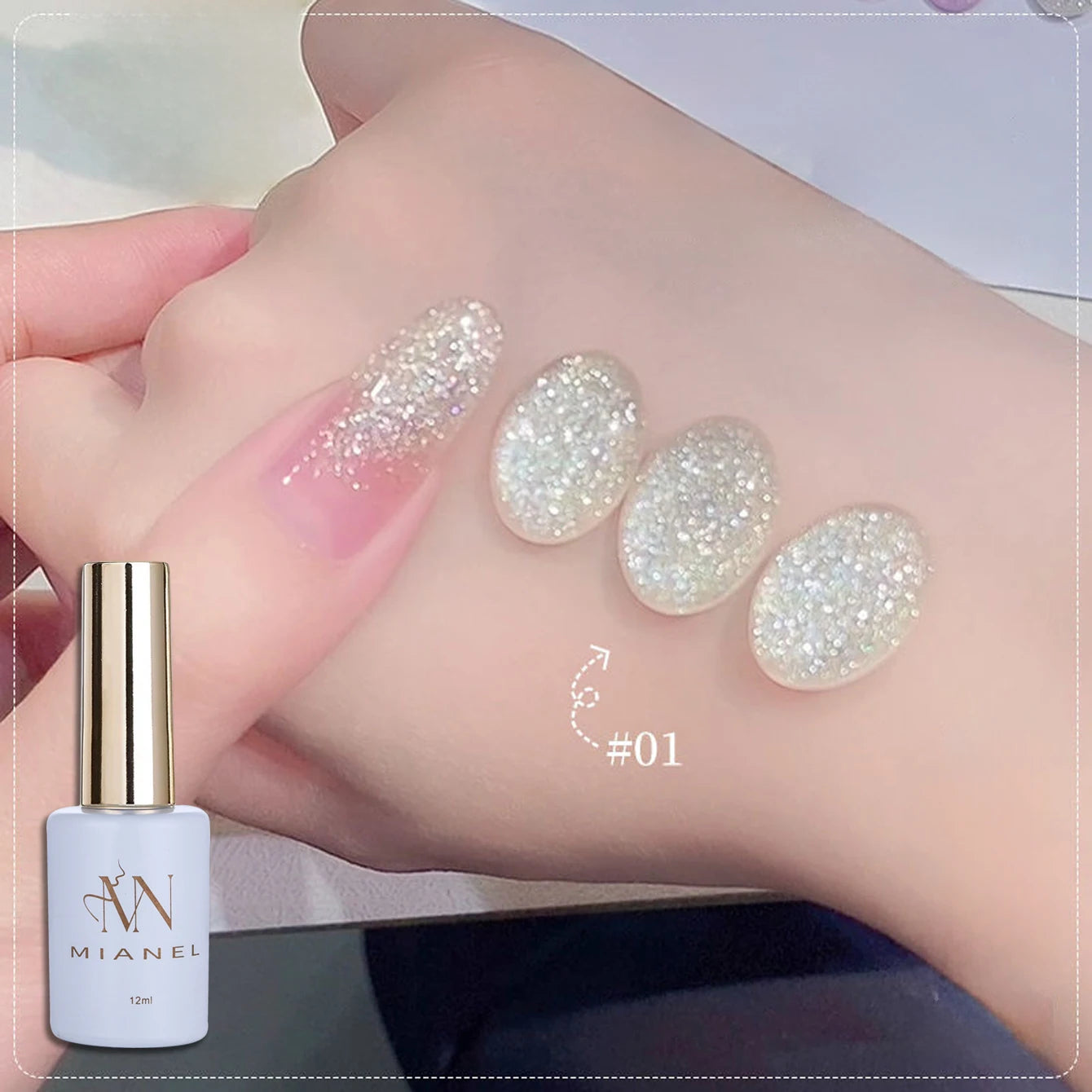 MIANEL 12ML White Nails Jimeng Wedding Dress Fine Glitter Gel Nail Polish Super Flash Glitter Nail Polish Nail Art Salon Use