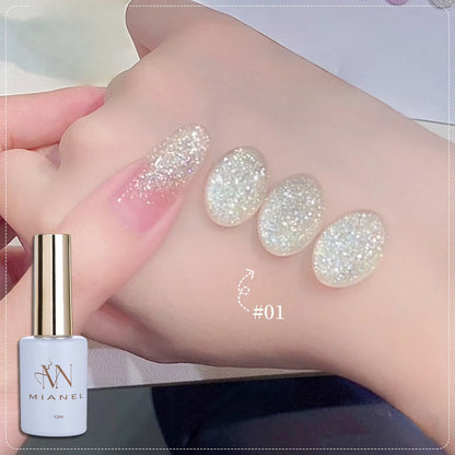 MIANEL 12ML White Nails Jimeng Wedding Dress Fine Glitter Gel Nail Polish Super Flash Glitter Nail Polish Nail Art Salon Use