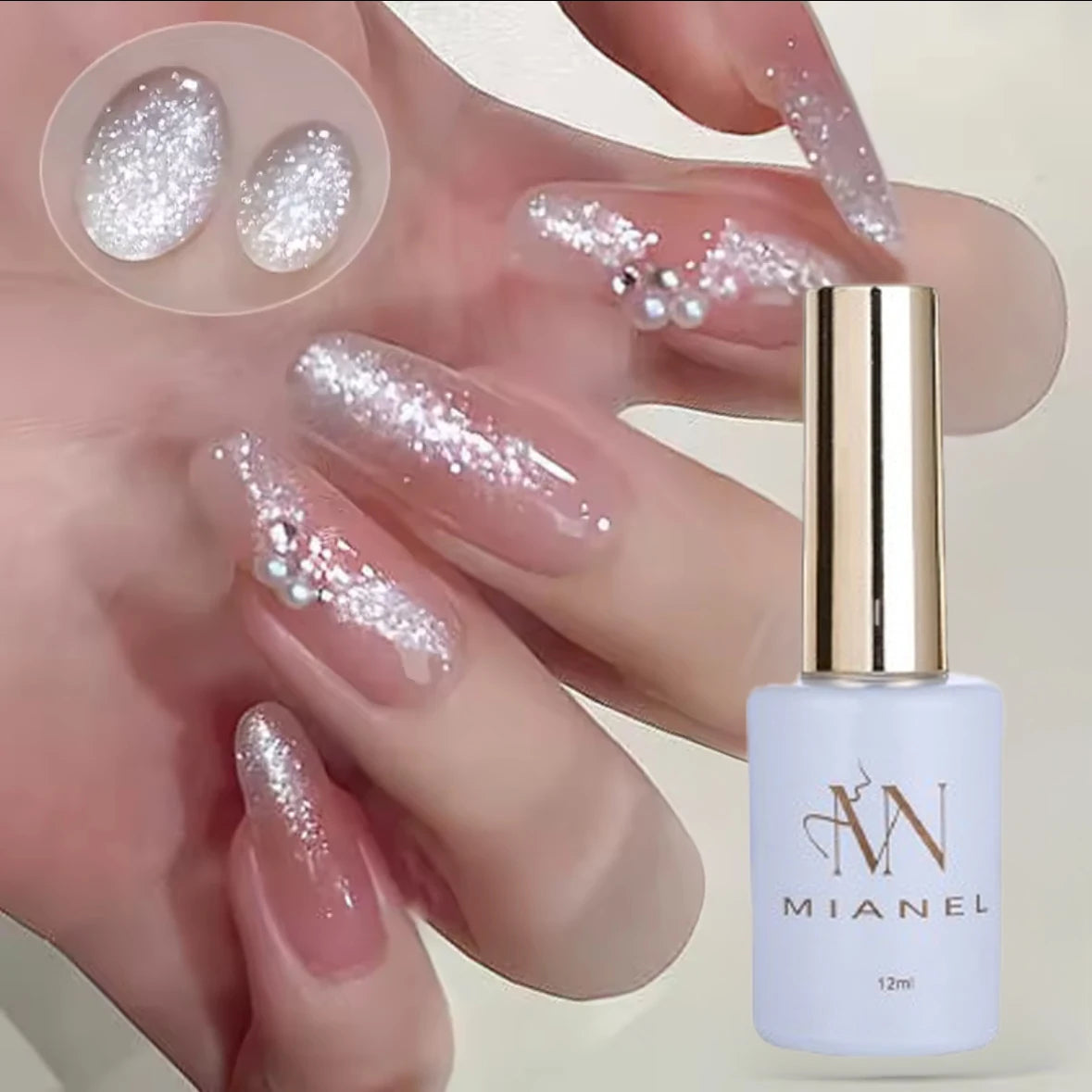 MIANEL 12ML White Nails Jimeng Wedding Dress Fine Glitter Gel Nail Polish Super Flash Glitter Nail Polish Nail Art Salon Use