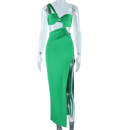 Elegant Off-Shoulder Maxi Dress with Backless Design