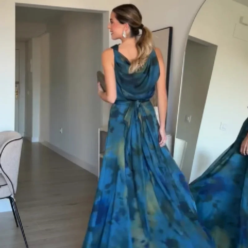 Printed High Neck Sleeveless Maxi Dress
