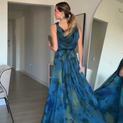 Printed High Neck Sleeveless Maxi Dress