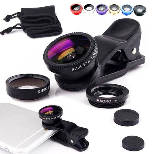 3-in-1 Clip-On Phone Camera Lens Kit – Fisheye, Wide Angle & Macro
