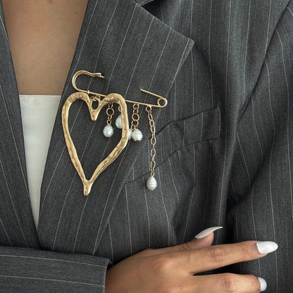Vintage Floral Heart Safety Pin Brooch