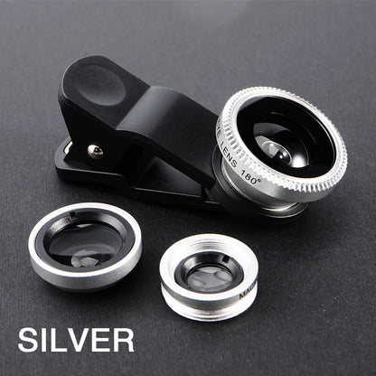 3-in-1 Clip-On Phone Camera Lens Kit – Fisheye, Wide Angle & Macro