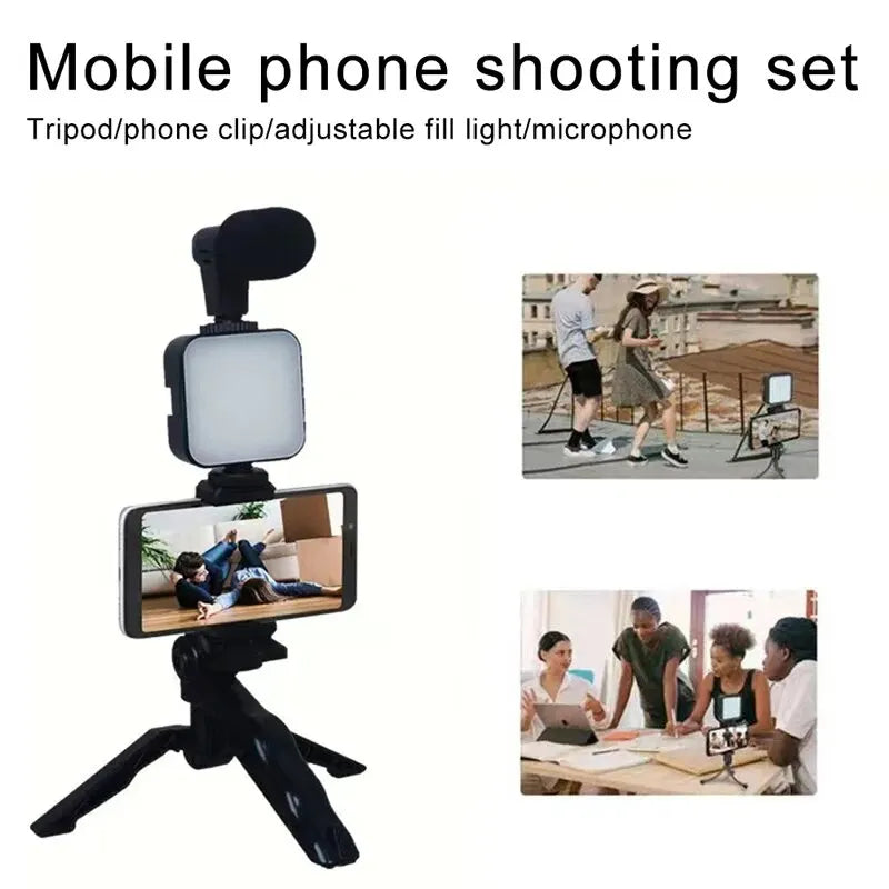 Smartphone Vlogging Kit with Microphone, LED Light, Tripod & Remote