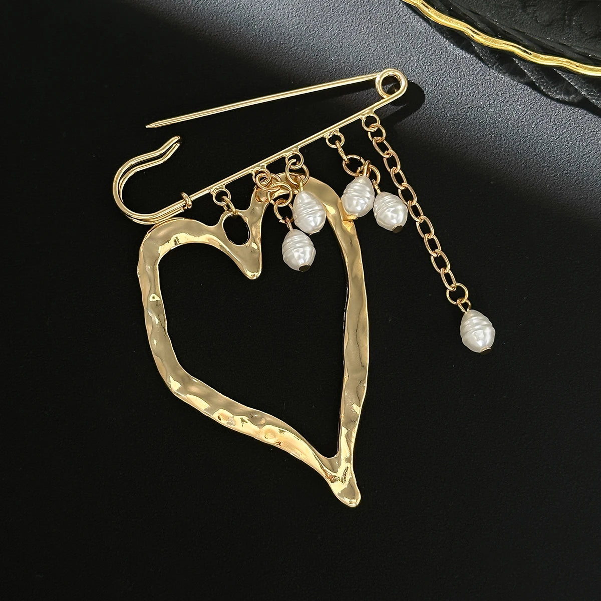 Vintage Floral Heart Safety Pin Brooch
