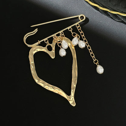 Vintage Floral Heart Safety Pin Brooch