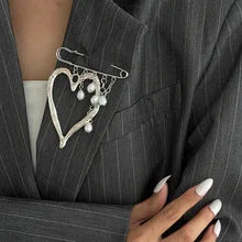Vintage Floral Heart Safety Pin Brooch
