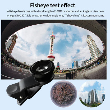 3-in-1 Clip-On Phone Camera Lens Kit – Fisheye, Wide Angle & Macro