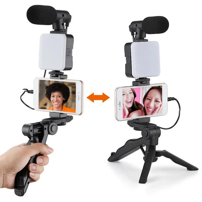 Smartphone Vlogging Kit with Microphone, LED Light, Tripod & Remote