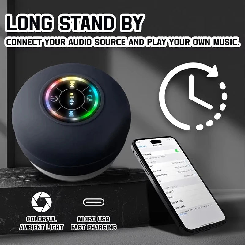 Waterproof Bluetooth Shower Speaker with RGB Lights