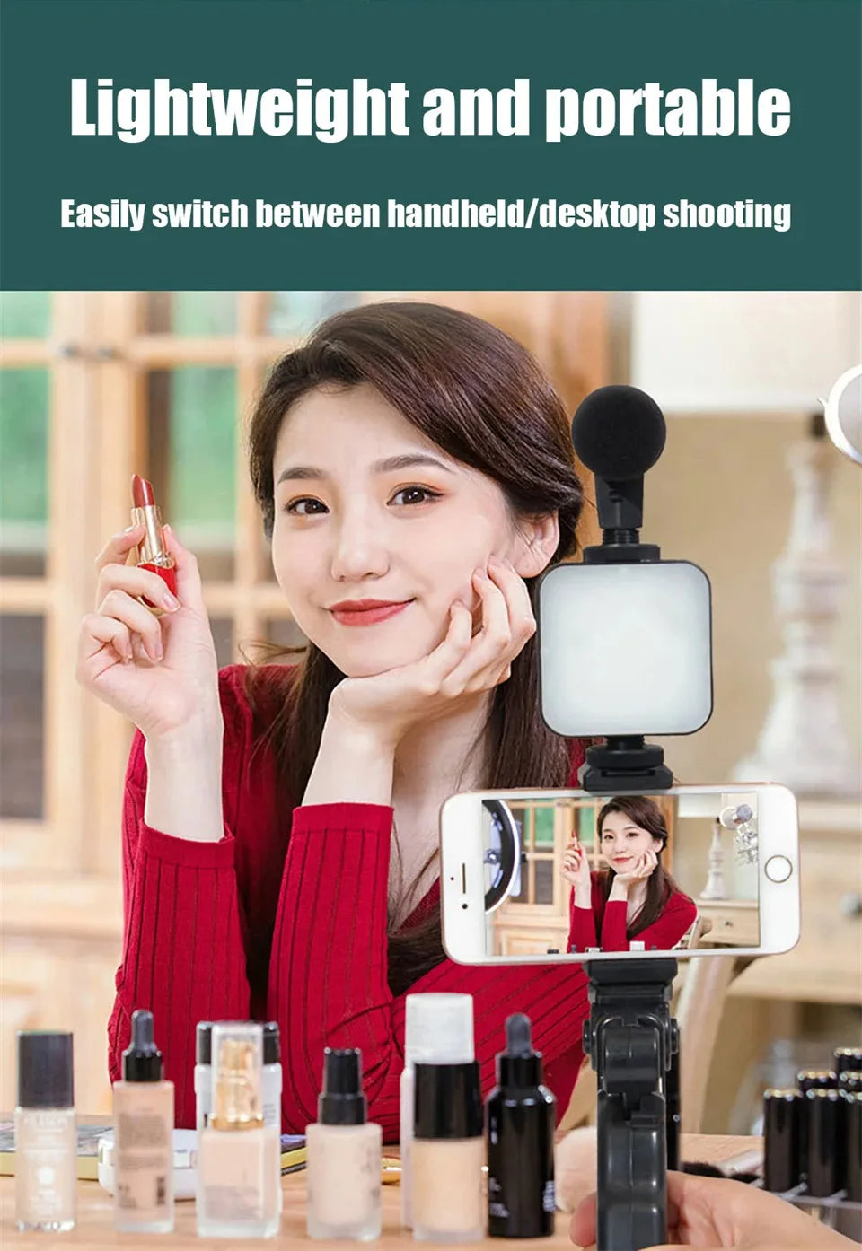 Smartphone Vlogging Kit with Microphone, LED Light, Tripod & Remote
