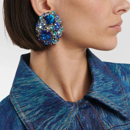 Royal Blue Crystal Statement Stud Earrings
