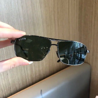 2025 New Sunglasses For Men Crystal Glass For Driving Big Face UV400 Green Sunglasses Metal High-quality Double Beams