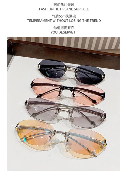 2026 New European and American Sunglasses, INS Style, Frameless Oval, High-End Fashion, Vintage Trendy Hit, Y2K Korean Version