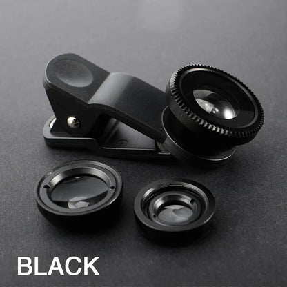 3-in-1 Clip-On Phone Camera Lens Kit – Fisheye, Wide Angle & Macro