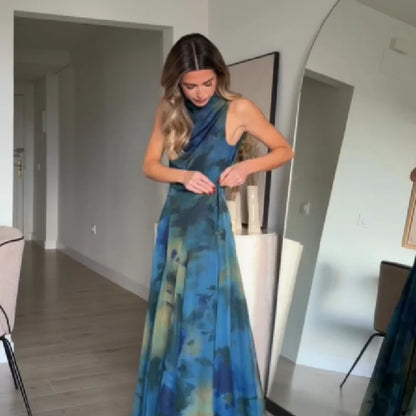 Printed High Neck Sleeveless Maxi Dress