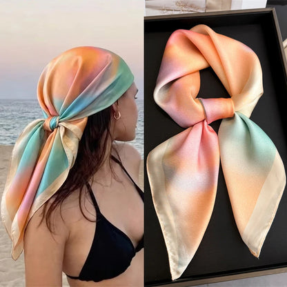 2026 New Shawl Print Headscarf Hair Wrap Neckerchief Female Satin Square Scarf For Women Headband Foulard Hijab Bandana