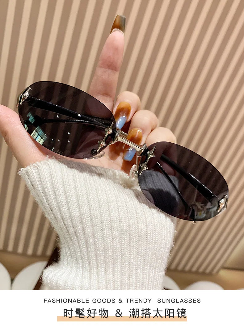 2026 New European and American Sunglasses, INS Style, Frameless Oval, High-End Fashion, Vintage Trendy Hit, Y2K Korean Version
