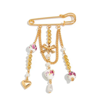 Vintage Floral Heart Safety Pin Brooch