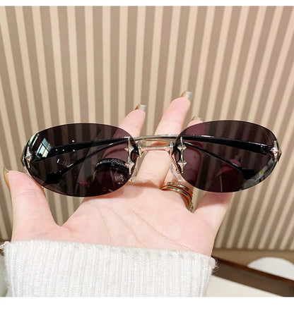 2026 New European and American Sunglasses, INS Style, Frameless Oval, High-End Fashion, Vintage Trendy Hit, Y2K Korean Version