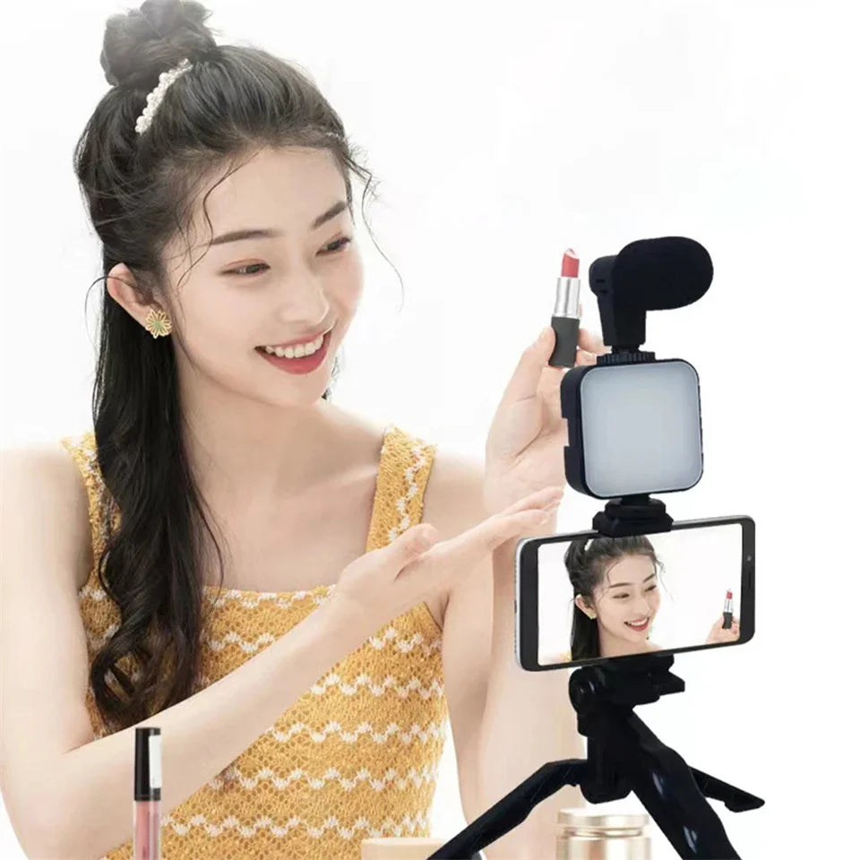 Smartphone Vlogging Kit with Microphone, LED Light, Tripod & Remote