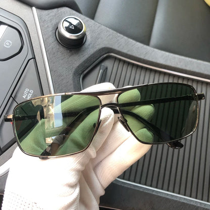 2025 New Sunglasses For Men Crystal Glass For Driving Big Face UV400 Green Sunglasses Metal High-quality Double Beams