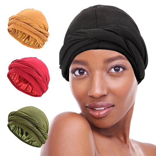 Satin Lined Pleated Turban Cap