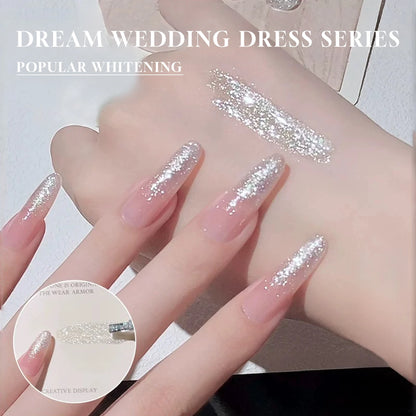 MIANEL 12ML White Nails Jimeng Wedding Dress Fine Glitter Gel Nail Polish Super Flash Glitter Nail Polish Nail Art Salon Use