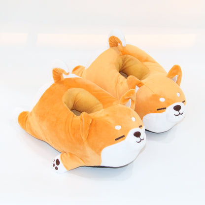 Cute Plush Cotton Corgi Slippers for Home Use