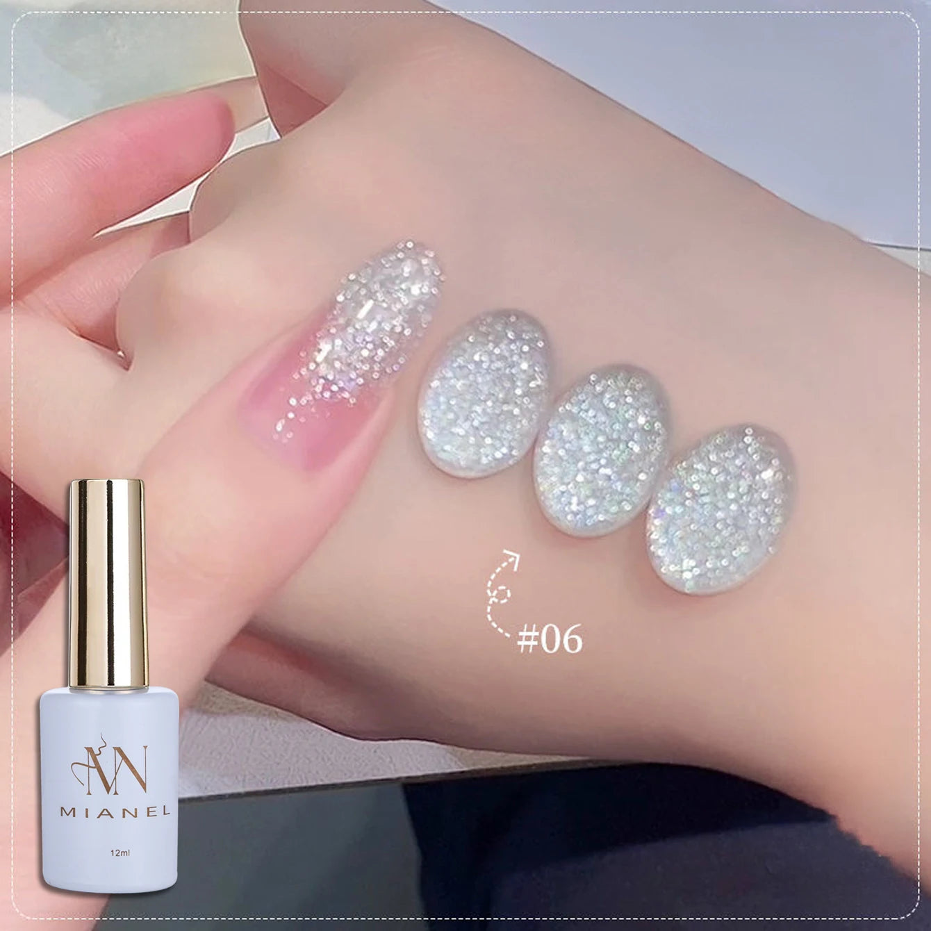 MIANEL 12ML White Nails Jimeng Wedding Dress Fine Glitter Gel Nail Polish Super Flash Glitter Nail Polish Nail Art Salon Use