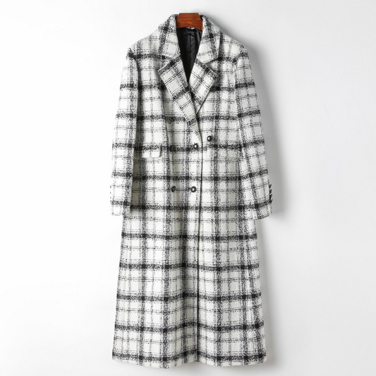 Mid-length Plaid Woolen Coat for Women